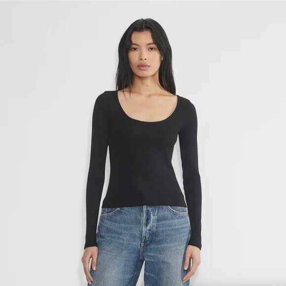 Aritzia HomeStretch™ Rib Scoopneck Longsleeve (Black/Heather Chrome in size M) - Picture 1 of 16
